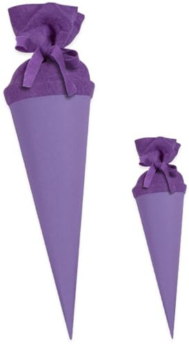 itenga Bastelschultüte Set 70cm und 35cm Geschwisterschultüte - Schultütenrohling Zuckertüte Schultüte 70cm und 35cm im Set rund mit Filzverschluss (Flieder/LILA)