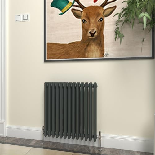 GY Bath Radiador horizontal tradicional antracita de diseño de 3 columnas, 600 x 605 mm, estilo moderno de hierro fundido