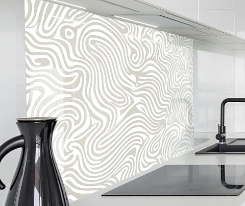 timalo Herd Spritzschutz Wand Spüle, Küche Küchenrückwand Glasoptik | Acryl Glas 2mm | Glasrückwand Acrylglas Küchenpaneele Rückwandschutz Platte | 80x50cm Beiges Muster
