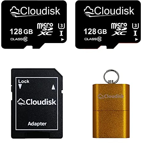 Cloudisk Lot de 2 cartes mémoire micro SD 128 Go Flash Micro SDXC avec adaptateur SD C10, A2, U3, UHS-I