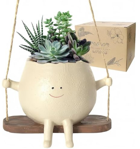 Bygytyo Swing Hanging Planter Pot, Face Planters Pots Head, Swing Face Hanging Planters Pot for Indoor Outdoor Plants, Succulent Pots, Resin Flower Pots for Ideal Gifts (2)