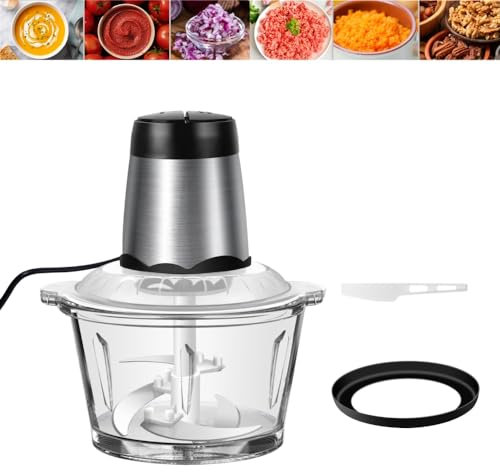 Electric Food Chopper,300W Food Processor Meat Grinder with 2L Glass Bowl,Vegetable Cutter with 4 bi-Level Blades, for Meat, Smoothie, Onions, Fruit, Vegetables