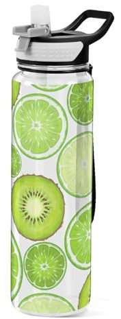 KLL Botella de agua de 32 onzas con tapa con pajilla, botellas de agua a prueba de fugas, botella de agua deportiva a prueba de derrames para playa, universidad, senderismo, verde kiwi, lima, dorado,