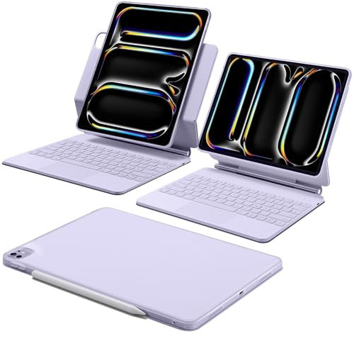 ESR iPad Pro 13 Zoll (M4, 2024) Hülle mit Tastatur, Tastaturhülle mit Einzustellendem Magnetständer, Hoch-/Erhöhter Modus, Abnehmbare Schutzhülle, Rebound 360 Serie, Lila