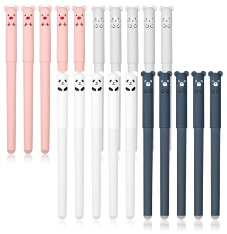 CONNECTION Radierbare Stifte Set 20 Stück Bär Radierbarer Kugelschreiber Cartoon Erasable Pen Stifte mit Tierkopf Löschbaren Gelstiften für Bürobedarf,Schulsachen,Zeichnen (Mehrfarbig)