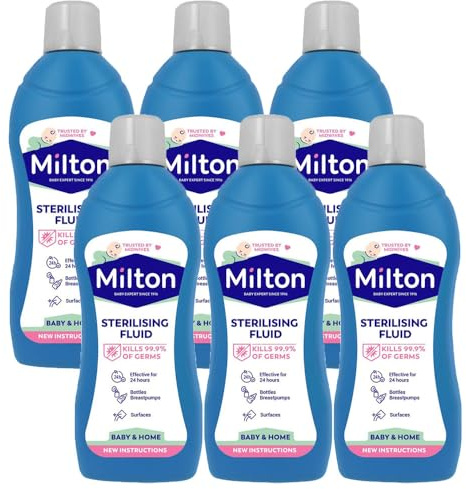 MiltonBaby Sterilising Fluid 1000ml Pack of 6 Feeding Bottles Teats Utensils Antiseptic Hygiene Cleaner Household Surface Disinfectant Cleaning Agent with Welari Thank You Card | (6pack) (6000ml)
