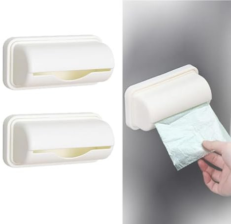 Bag Dispenser,Trash Bags And Dispenser,Small Bin Liner Kit Dispenser, No Punching Required Wall Mount Garbage Bag Dispenser, For Kitchen, Bathroom And Toilet (White)