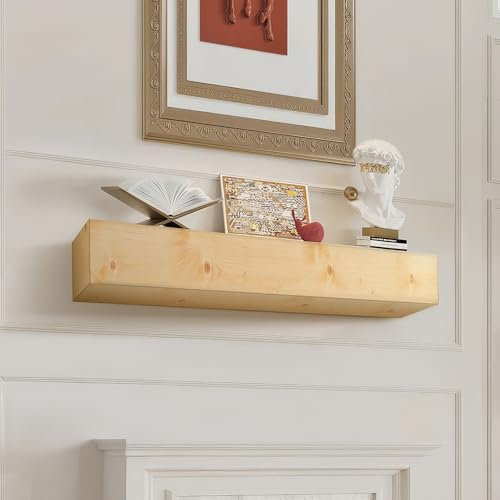 VEVOR Fireplace Mantel, 72 x 8 x 5, 50 lbs Weight Capacity, Natural Wood Mantel for Over Fireplace, Wall Mounted Floating Farmhouse Shelf, Handcrafted Wood Mantel for Wall Decor, Rustic Natural