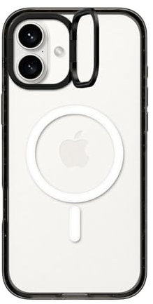 CASETiFY Impact Ring Stand Schutzhülle für iPhone 16 Plus [Ständer/2 m, 3 x Fallschutz in Militärqualität, kompatibel mit Magsafe] – Transparentes Schwarz