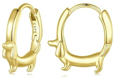 925er Sterlingsilber goldene Ohrringe für Frauen, Dackel Hund Creolen