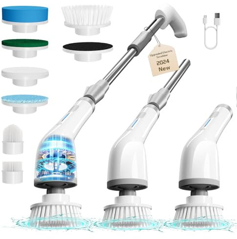 Elektrische Reinigungsbürste, aufgerüstete Spin Scrubber schnurlos mit 8 austauschbaren Reinigungsköpfen, Power Cleaning Tool Dusche Scrubber für Boden Wand Fliesen Auto (IK 1)