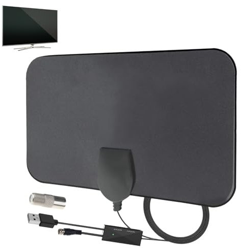 TV Aerial Indoor, Digital TV Aerial, TV Antenna Indoor for Freeview & Smart TVs, 400+ Miles Long Range with Signal Booster, Supports 4K 1080P HD, Versatile Placement for Home & RV, 16.4ft Coax Cable