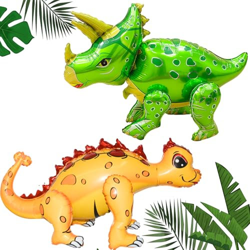 LUKIUP 2 Stück Dino Ballon XXL, 3D Dinosaurier Luftballon Große Folientier Luftballons Triceratops Ankylosaurus Ballon fur Jungen Geburtstag Dschungel Party Jurassic Feier Dino Party Deko