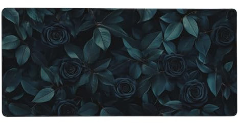 Tapis sous Main Bureau Rose, Tapis de Souris Noir XXL 900x300x3 mm, Tapis de Souris Gamer Bords Surpiqués, Tapis de Bureau avec Base Anti-Dérapage, Mouse Pad Imperméable Lavable, Cadeaux Hommes-X1261