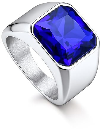 Bandmax Ring Blau Siegelring Edelstahl Ringe für Damen Größe 59mm Ring mit blauem Stein 12MM breit Bandring Freundschaftsring Accessoires Modeschmuck für Geburtstag