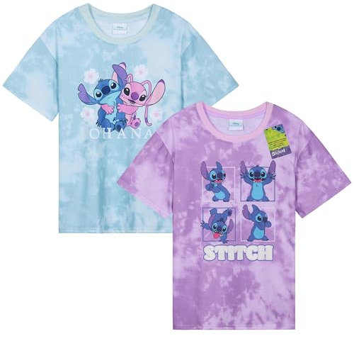 Disney Stitch Pack Camisetas Niña Adolescentes Conjunto de 2 Camisetas Manga Corta Ropa de Verano Niña Regalos para Niños (Morado/Azul, 11-12 Años)