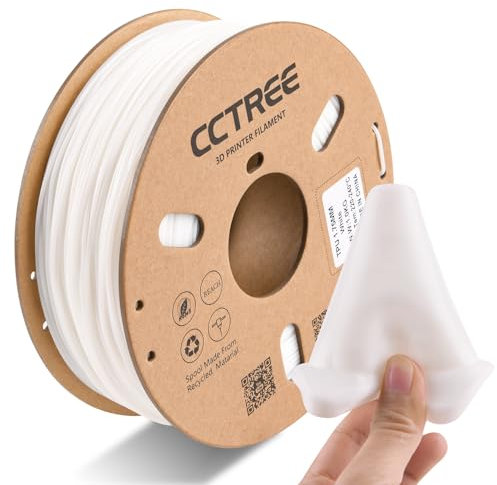 CCTREE TPU Filament 1.75mm, 1kg Spool (2.2 lbs), Flexible 3D Drucker Filament, Shore Hardness 95A, High Elasticity & Impact Resistance, Dimensional Accuracy ±0.03mm, Weiß