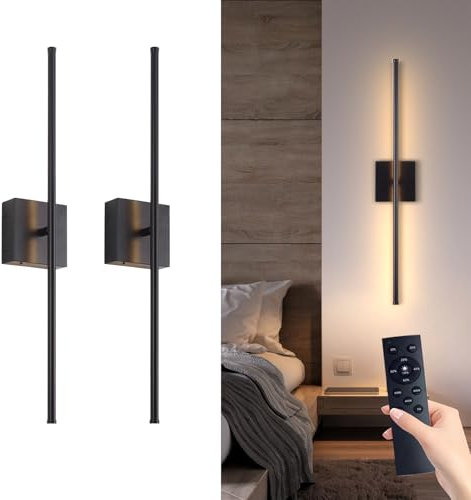 Wandleuchte Innen，akku Wandleuchte Mit Fernbedienung Innen LED Dimmbar 3000K-6000K Touch Wandleuchten,Timing-Funktionen,350° Drehbare Für Wohnzimmer, Schlafzimmer, Esszimmer 2 Stück Schwarz,68cm