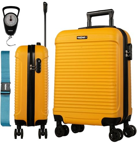 NOWI® Las Palmas Koffer Klein: 55x40x20cm, Leichter Hartschalenkoffer mit Rollen, 34L passend für Ryanair, Lufthansa & co. Kabinenkoffer, Hardcase Handgepäckskoffer (gelb, M)