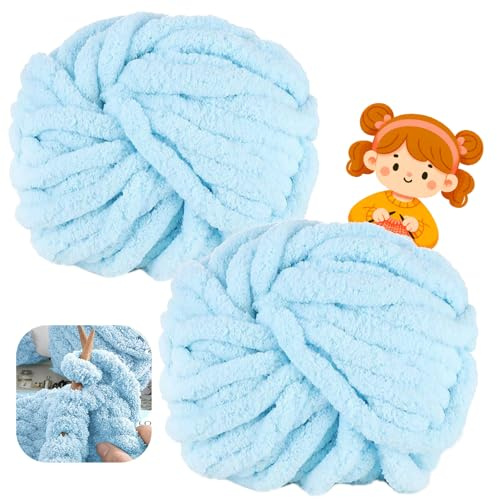 Dicke Wolle Garn 500 g ca.54 m, Milchig Weiß Chunky, Grobstrick Weiches Wollgarn für Decke, XXL Riesen Wolle Perfekt zum Weben von Schals Mützen Haustier Nest (02-Helles Wasser blau)