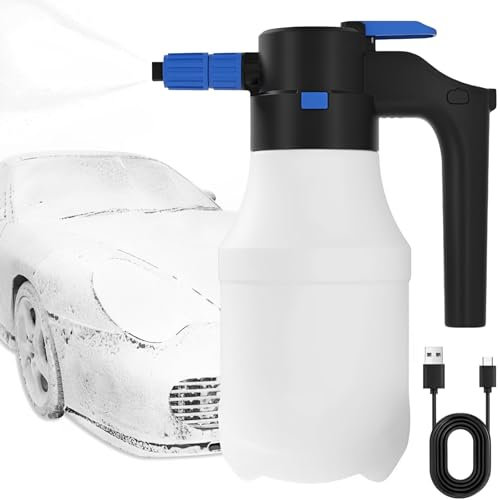 PQXJIOAE Snow Foam Pump Sprayer, Snow Foam Gun, Battery Rechargeable Automatic Pressurising, 1.5L Heavy Duty Car Foam Sprayer Thick Foam Blaster, Handheld Sprayer Spray Bottle for Car Cleaning