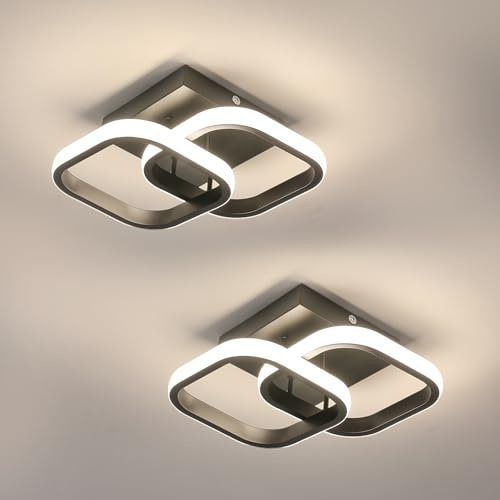 Mckalen 2 Stück LED Deckenleuchte 22W Deckenlampe Natürliches 4500K Schwarz | 22W 2475LM Modern Quadratische LED Deckenbeleuchtung für Schlafzimmer Wohnzimmer Esszimmer Balkon Küche, 23CM