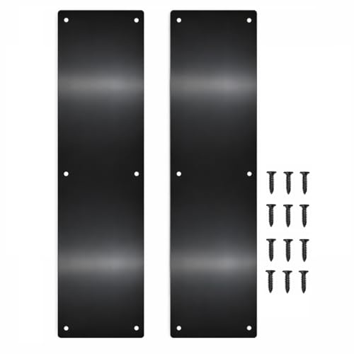 CANGETS Door Kick Plate, 4 x 22 AL Metal KickPlate, Matte Black, 2 Pack | Rounded Corners, Screw Mount Installation, Kick Plate for Bottom of Door, Kick Plates for Exterior Doors