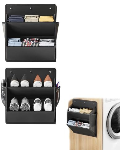 2 Unidades Organizador colgante para autocaravana,Organizadorcolgante para puerta estrecha,Organizador autocaravana sin taladro con adhesivo,Bolsillos profundos para zapatos,Libros,Resistente(Negro)