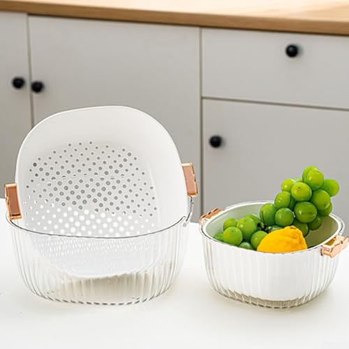 Colander Berry Baskets With Handles, Double Layered Kitchen Drain Basket Food Strainers, Small Colander For Berries Strawberry Grape(small)