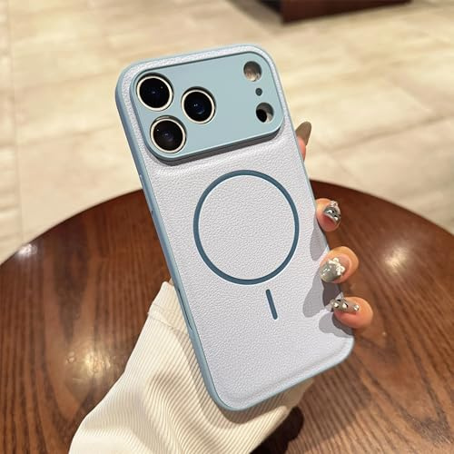 PPFVVTV Funda magnética de Cuero Mate con patrón para iPhone 16, 14, 15, 13, 12 Pro MAX Plus 11 (para iPhone 13 Pro MAX/Azul Pico)