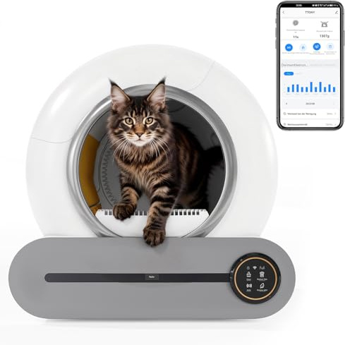 Selbstreinigendes Katzentoilette mit App - Automatische Katzenklo mit Gesundheitsmonitor (Gewicht, Kotzeit) & Fernüberwachung, Mehrfach-Sicherheit (Kindersicherung, Sensoren)