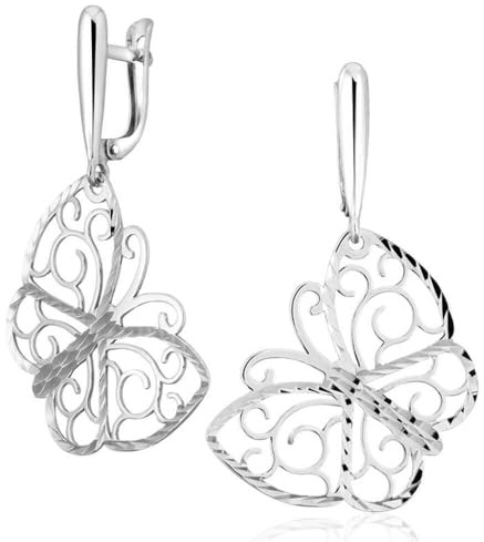 925 Sterling Silber Ohrringe, Filigrane Schmetterling-Hänger, Durchbrochenes Design, Eleganter Schmuck für Damen