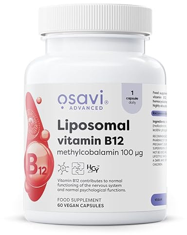 Osavi Liposomales Vitamin B12 100 mcg, 60 vegane Kapseln, Liposovit-B12 für hohe Absorption, Unterstützung für Nervensystem, Energiestoffwechsel und rote Blutkörperchen, Magenfreundlich, Vegan
