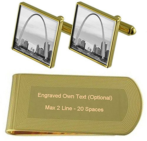 Select Gifts St Louis Gateway Gold-Manschettenknöpfe Geldscheinklammer Gravur Geschenkset