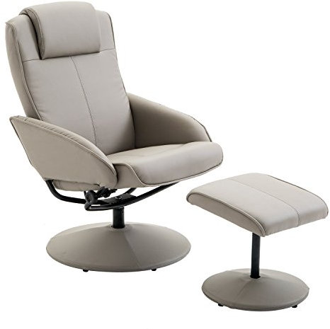 HOMCOM Poltrona Relax Reclinabile con Pouf Poggiapiedi Abbinato e Rivestimento in Finta pelle, 71x78x101cm, Grigia