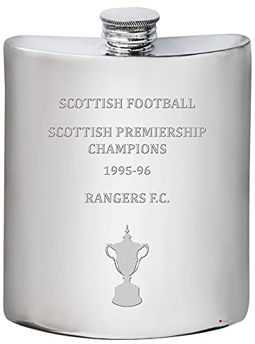 I LUV LTD 6oz Hip Flask for Glasgow Rangers 1995-96 Scottish Premiership Champions Football Memorabilia Mens Birthday Personalised Gifts Pewter Whisky Accessories