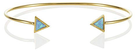 namana Dreieck Opal Armreif, zierliches geometrisches offenes Damenarmband mit synthetischen Opalen, 14 Karat vergoldet oder silberfarbenes Armband für Damen (Vergoldet, Opal)