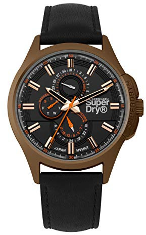 Superdry Herren Multi Zifferblatt Quarz Uhr mit Leder Armband SYG258BBRG
