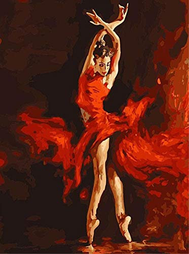 ABEUTY Peinture par numéros pour adultes et enfants, Ballerine de ballet rouge avec numéro 40 x 51 cm