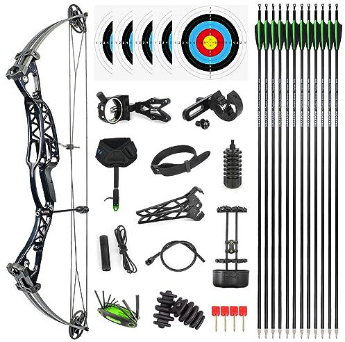 Compoundbogenset Jagdbogen 40-60lbs Einstellbar Sportbogen Erwachsene Compound Bögen und Pfeile für Outdoor Bogen Jagd (Typ 2:Schwarz)