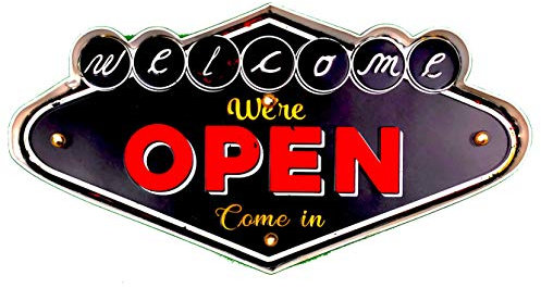Cartel Retro Luminoso Cerveza Bar Restaurante Cafeteria Estilo Vintage Letrero Metálico de Artesanía Accesorios de Decoración Hogar de los Años 50 (Open)