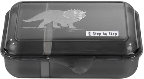 Step by Step Lunchbox „Dino Tres“, schwarz, mit Trennwand und Klickverschluss, spülmaschinenfest, BPA-frei, für Schule und Kindergarten, für Jungen, 0,9 Liter