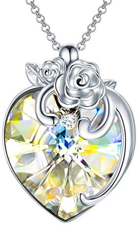 AOBOCO Halskette Damen Kristall Herz Kette AnhäNger 925 Sterling Silber Ketten Necklace Schmuck Geschenke für Frauen Freundin Mama
