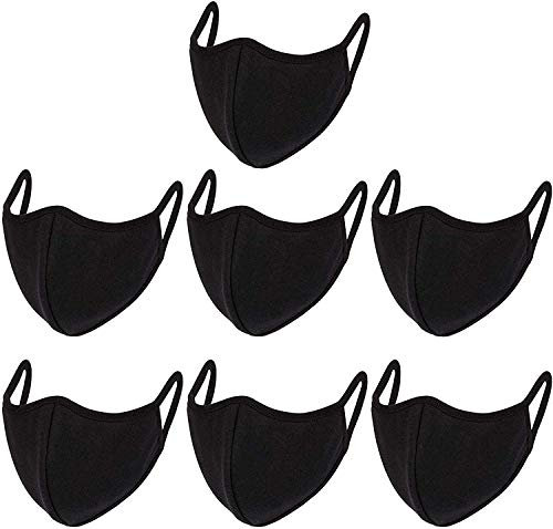 Wiederverwendbarer Gesichtsschutz - 7pcs Set Schwarz Baumwolle Gesichtsschutz - Waschbarer Gesichtsschutz - Atmungsaktiv und Komfortables Design - Überlegener Schutz vor Staub, Rauch (Schwarz)