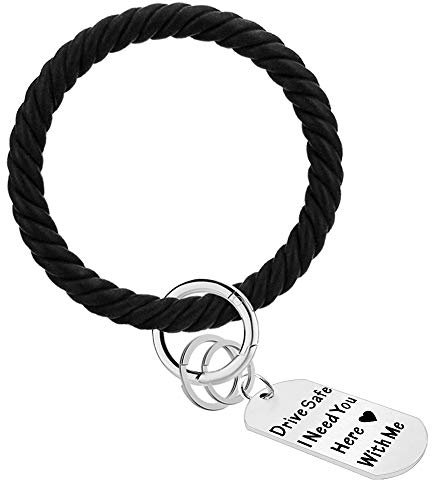 Idakekiy Schlüsselanhänger, Silikon-Armband, Schlüsselanhänger, Armreif, Schlüsselanhänger, Armbandhalter für Frauen und Mädchen, Drive Safe I Need You Here With Me, 3.54in