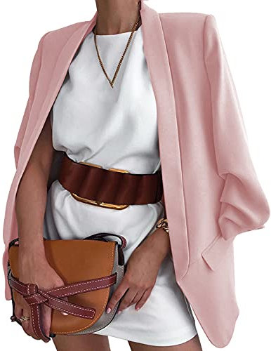 Geagodelia Blazer Donna Primavera Elegante Giacca Donna Maniche Lunghe in Tinta Untia Cardigan Blazer Corto Classico S-3XL Taglie Forte Ufficio (Rosa, Large)