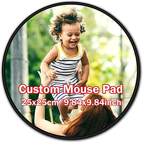 Tapis de souris rond personnalisé avec votre photo, logo, texte ou motif, tapis en caoutchouc antidérapant, image personnalisée, cadeau, accessoires de bureau 25x25cm