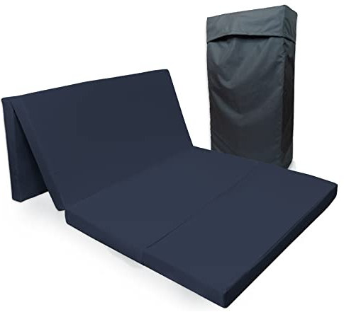 Tom'Shop Gästematratze (Dunkel Blau 195x115x8 cm) Klappmatratze 4-teilige Faltmatratze Gästematratze Reisebett Schaumstoff Matratze zusammenklappbar mit Tasche