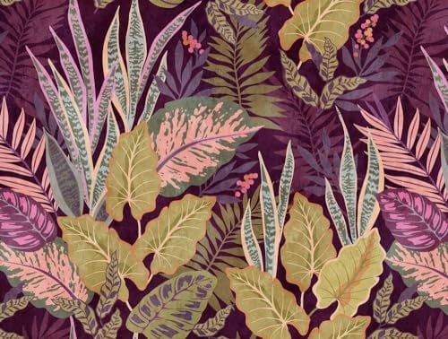 A.S. Création Livingwalls Fototapete Pflanzen Dschungeltapete Lila Grün Beige 382751 The Wall 3,71 m x 2,80 m Wohnzimmer Schlafzimmer Küche