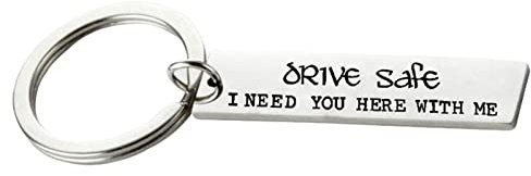 Homxi Schlüsselbund Herren Damen Edelstahl,Rechteck Ring Militärplatte Gravur Drive Safe I Need You here with me Schlüsselanhänger Ringe Silber